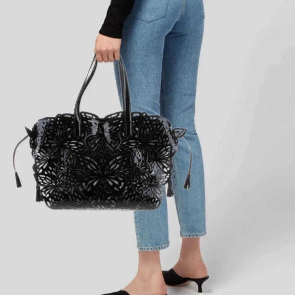 🦋 Sophia Webster Liara Black Patent Leather 3D Butterfly Tote Large Rare ✨ - Picture 2 of 15